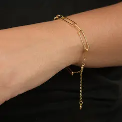 Pulseira Elos Retangulares e Ovais Banhada a Ouro 18k