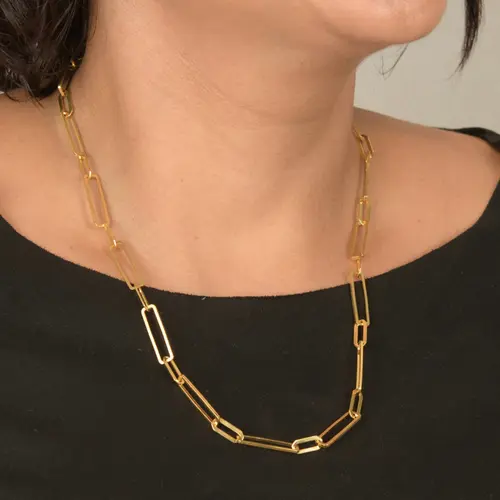 Colar Elos Retangulares e Ovais Banhado a Ouro 18k