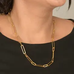 Colar Elos Retangulares e Ovais Banhado a Ouro 18k