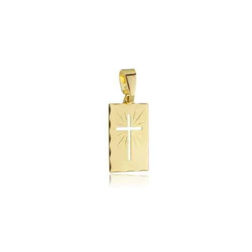 Pingente Plaquinha G Cruz Vazada Banhado a Ouro 18 k