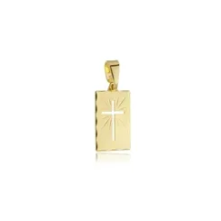 Pingente Plaquinha G Cruz Vazada Banhado a Ouro 18 k