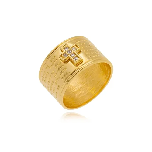 Anel Oração Pai Nosso Banhado a Ouro 18 k