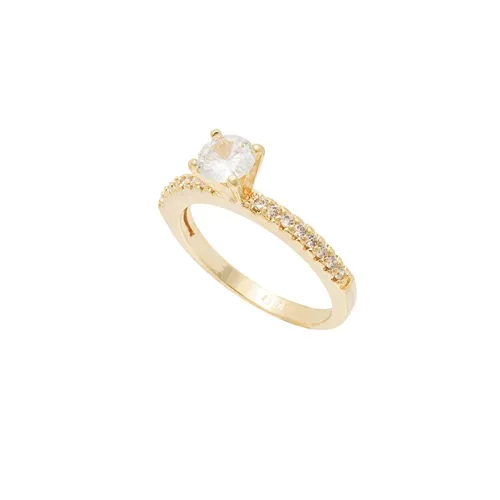 Solitário Clássico Aro Cravejado com Zircônias Banhado a Ouro 18 k