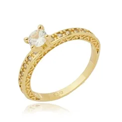 Anel Solitário Detalhado Banhado a Ouro 18k