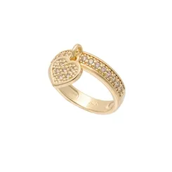 Anel Cravejado com Pingente de Coração Cravejado em Zircônias  Banhado a Ouro 18k