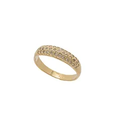 Anel Aparador Clássico com Fileiras de Zircônias  Banhado a Ouro 18 k