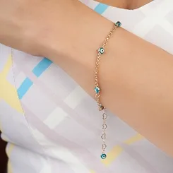 Pulseira Olho Grego Azul Intercalado com Corrente