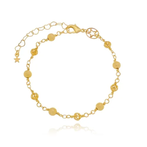 Pulseira Bolinha Fosca Vazada  Banhada a Ouro 18k