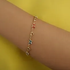 Pulseira Borboletas Coloridas e Corações