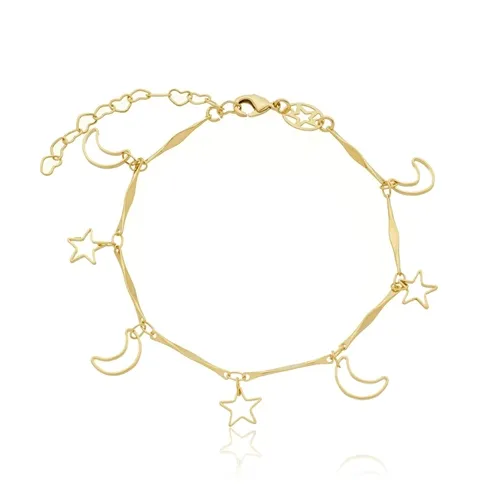 Pulseira Pingentes Lua e Estrela