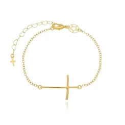 Pulseira Crucifixo Liso Horizontal Banhada a Ouro 18 k