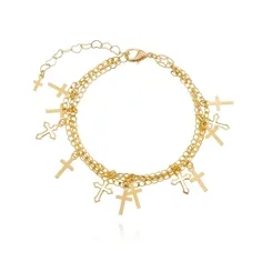 Pulseira Corrente Tripla Pingente Cruz