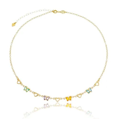 Colar Infantil Borboletinhas Coloridas Banhado a Ouro 18k