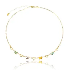 Colar Infantil Borboletinhas Coloridas Banhado a Ouro 18k