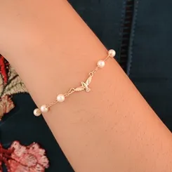 Pulseira Infantil Pérolas com Divino Espírito Santo