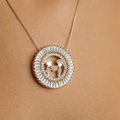 Colar Mandala Casal e Filhos Cravejado com Navetes e Zircônias Banhado a Ouro 18k