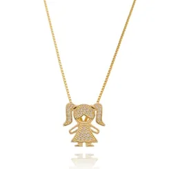 Colar Pingente Criança Cravejado com Zircônias Banhado a Ouro 18 k