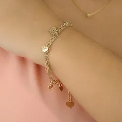 Pulseira Corrente Dupla Coração e Divino