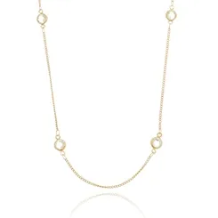 Colar Comprido com Cristais Intercalados Banhado a Ouro 18 k