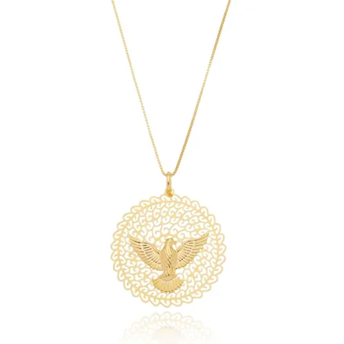 Colar Círculo Grande Vazado com Detalhes Divino em Alto Relevo Banhado a Ouro 18k