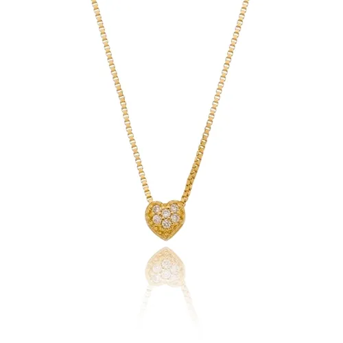 Colar com Pingente de Coração PP Cravejado com Zircônias Banhado a Ouro 18k