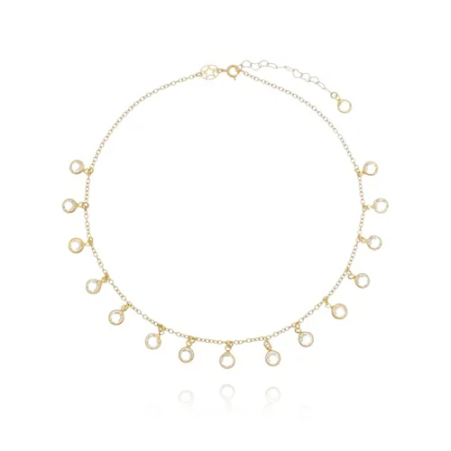 Colar Choker Pingentes Cristais Banhado a Ouro 18 k