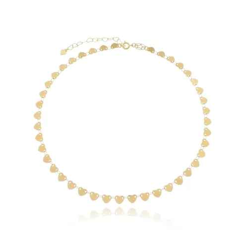 Colar Choker Corrente Corações Lisos Banhada a Ouro 18 k