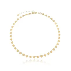 Colar Choker Corrente Corações Lisos Banhada a Ouro 18 k