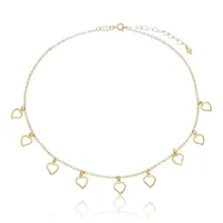 Colar Choker Corações Vazados e Lisos Banhado a Ouro 18K