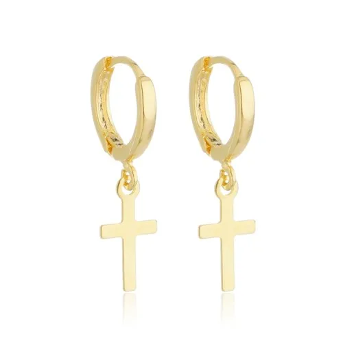 Argola Articulada Crucifixo M Banhado a Ouro 18 k