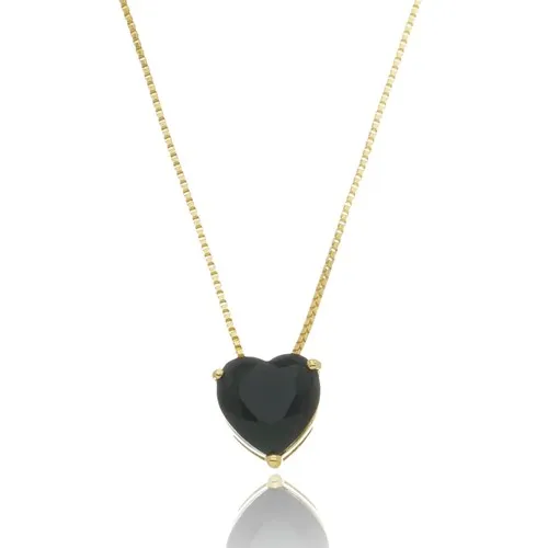 Colar Coração com Pedra Natural Banhado a Ouro 18k – Amor com Toque de Cor