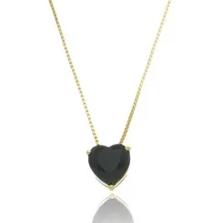 Colar Coração com Pedra Natural Banhado a Ouro 18k – Amor com Toque de Cor