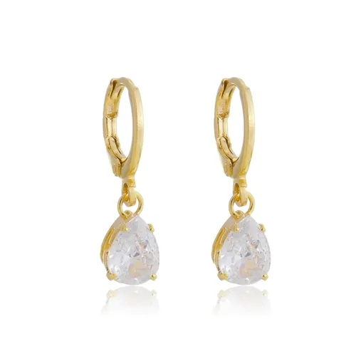Argolinha Articulada com Pingnete Pedra Cristal Banhado a Ouro 18 k