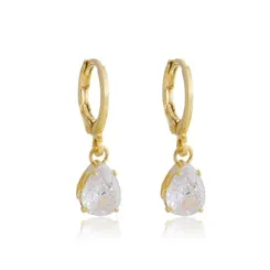Argolinha Articulada com Pingnete Pedra Cristal Banhado a Ouro 18 k