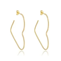 Brinco Argola Coração Liso Tamanho G Banhado a Ouro 18k