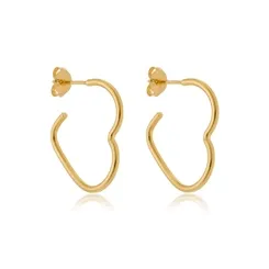 Brinco Argola Coração Liso Tamanho P Banhado a Ouro 18k