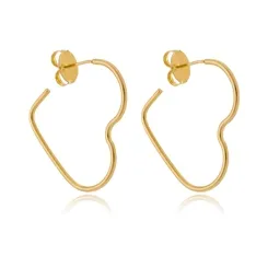 Brinco Argola Coração Liso Tamanho M Banhado a Ouro 18k