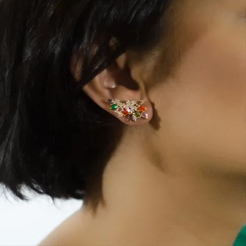 Brinco Earcuff  Colorido Navetes e Zircônias