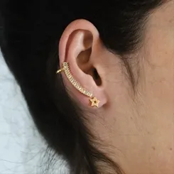 Brinco Earcuff  Cristais Baguete e Estrela