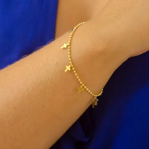 Pulseira Corrente Bolinha e  Cruzinhas