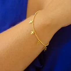 Pulseira Corrente Bolinha e  Cruzinhas
