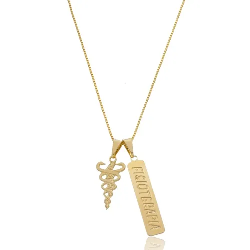 Colar Profissão Fisioterapia Banhado a Ouro 18k