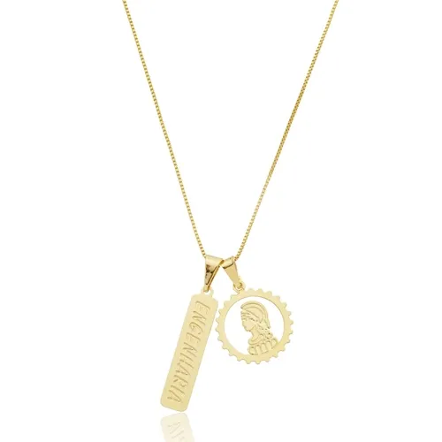 Colar Profissão Engenharia Banhado a Ouro 18k