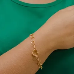Pulseira Corrente Elos Corações Grossa
