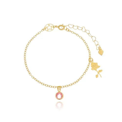 Pulseira Pingente Rosa e Cristal