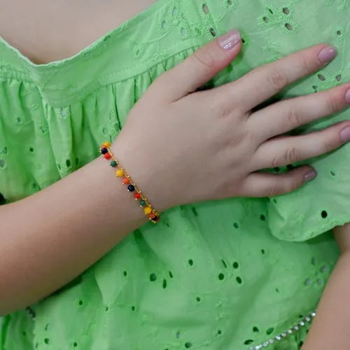 Pulseira Infantil Bolinhas Cristais Coloridos