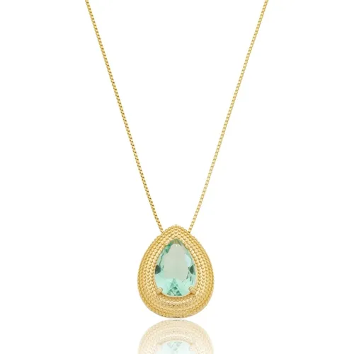 Colar Gota com Pedra Banhado a Ouro 18 k