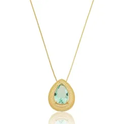 Colar Gota com Pedra Banhado a Ouro 18 k