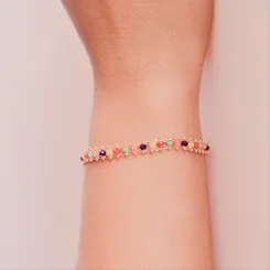Pulseira Infantil Corrente Delidaca e Cristal Colorido