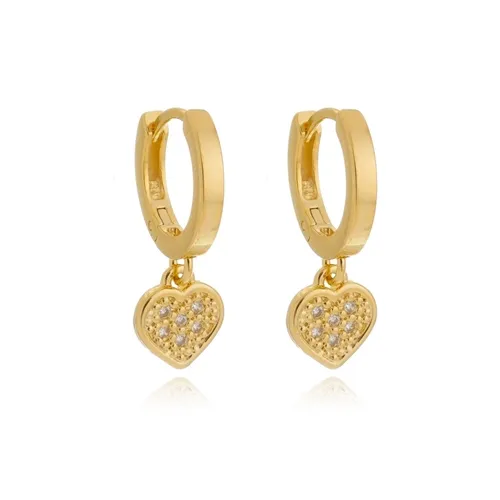 Argola Articulada Pingente Coração Zircônia Banhada a Ouro 18k